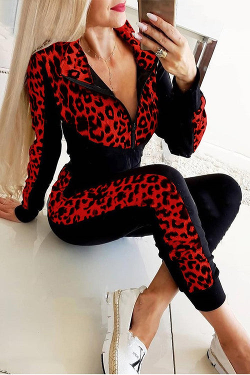 Segovia leopard print tracksuit set, red