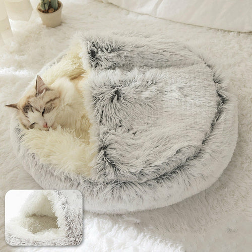 Pet Dog Cat Bed Round Plush Cat Warm Bed House Soft Long Plush Bed For