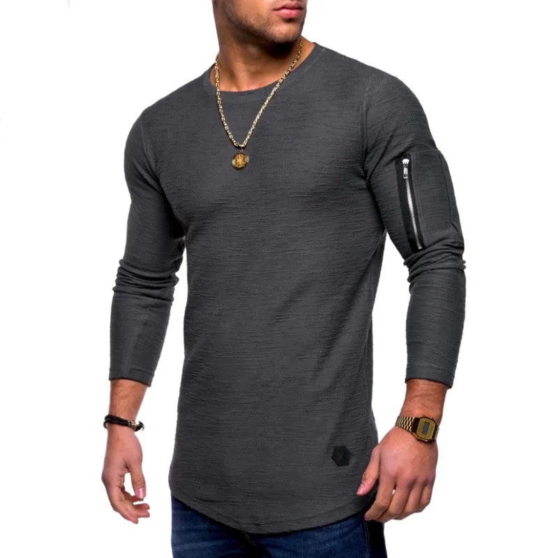 2022 New Tshirt Men's Spring Autumn T Shirt Men Long Sleeved Cotton Causal Bodybuilding Folding O Neck Tshirt Tops Tees Men