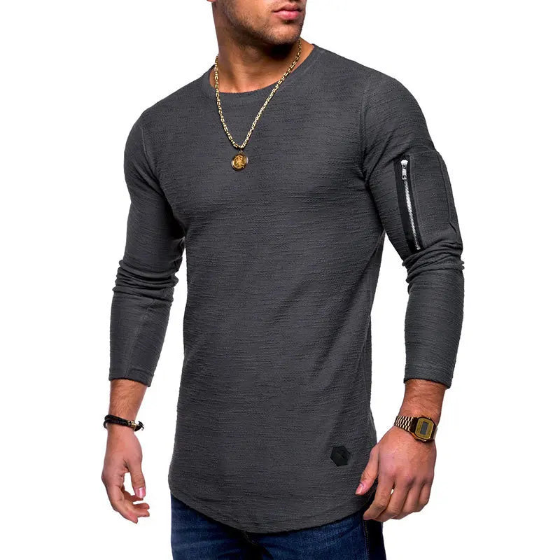 2022 New Tshirt Men's Spring Autumn T Shirt Men Long Sleeved Cotton Causal Bodybuilding Folding O Neck Tshirt Tops Tees Men