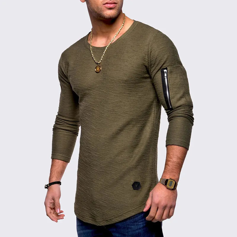 2022 New Tshirt Men's Spring Autumn T Shirt Men Long Sleeved Cotton Causal Bodybuilding Folding O Neck Tshirt Tops Tees Men