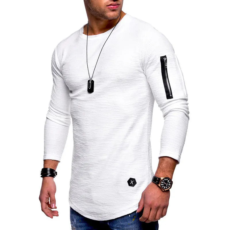 2022 New Tshirt Men's Spring Autumn T Shirt Men Long Sleeved Cotton Causal Bodybuilding Folding O Neck Tshirt Tops Tees Men