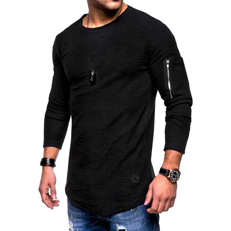 2022 New Tshirt Men's Spring Autumn T Shirt Men Long Sleeved Cotton Causal Bodybuilding Folding O Neck Tshirt Tops Tees Men