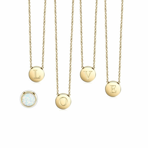 Round Opal Pendant Necklace-Gold