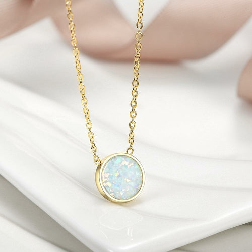 Round Opal Pendant Necklace-Gold