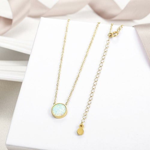 Round Opal Pendant Necklace-Gold