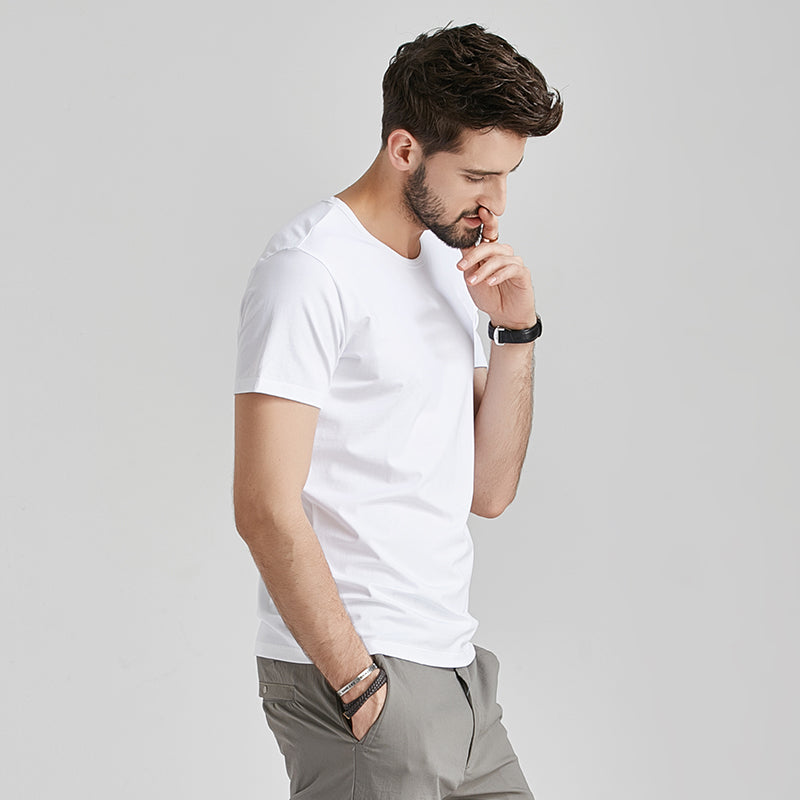 Modal 180G Cool Feeling Silm White Short Sleeve T-Shirt