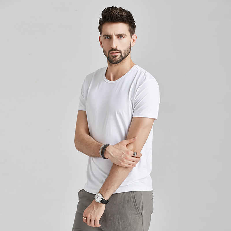 Modal 180G Cool Feeling Silm White Short Sleeve T-Shirt