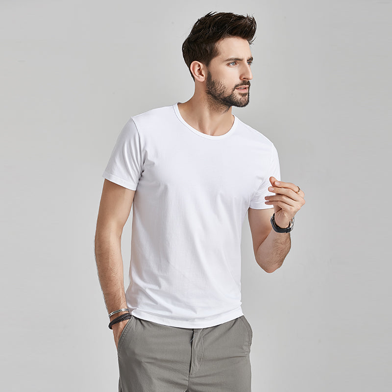 Modal 180G Cool Feeling Silm White Short Sleeve T-Shirt