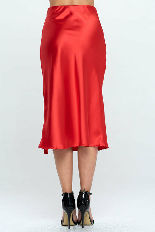 Solid Satin Midi Skirt with Slit