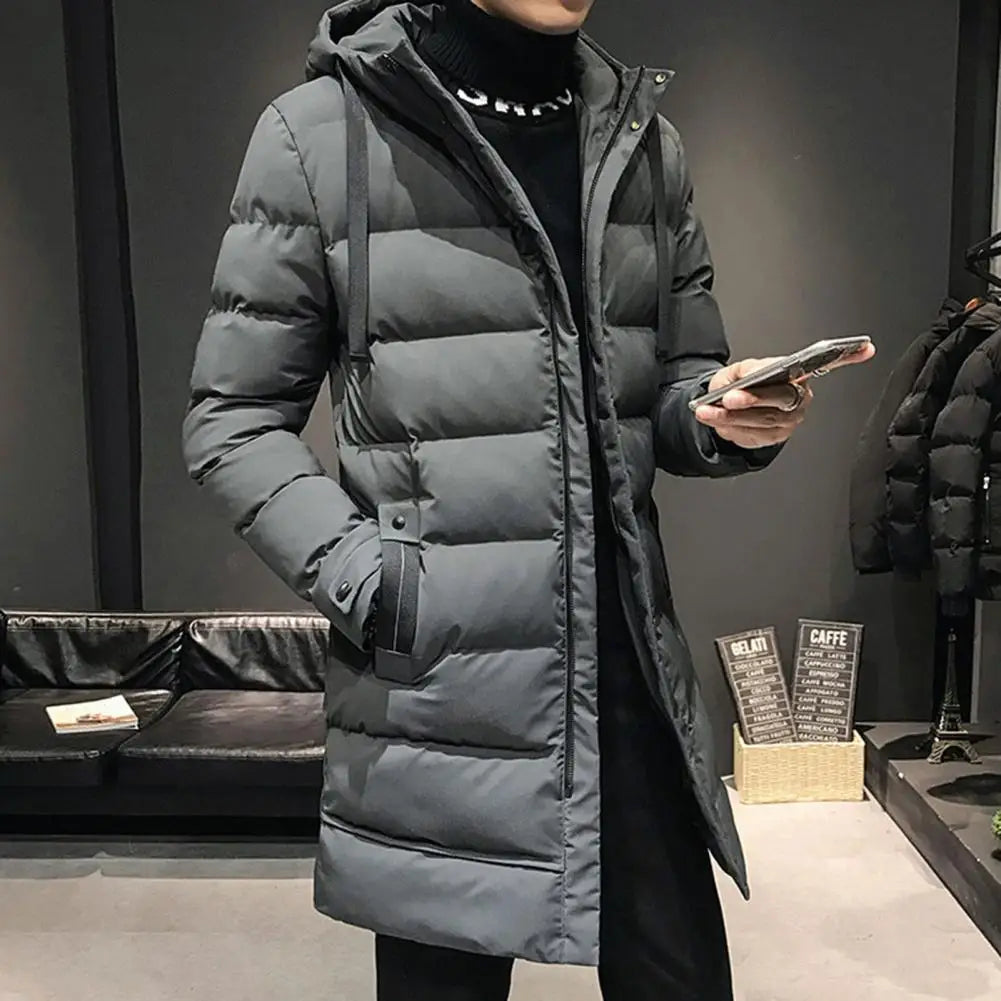 Men Cotton Coat With High Collar Mid length Men's Winter Jacket Men's Padding Hooded Down Coat Long Padding