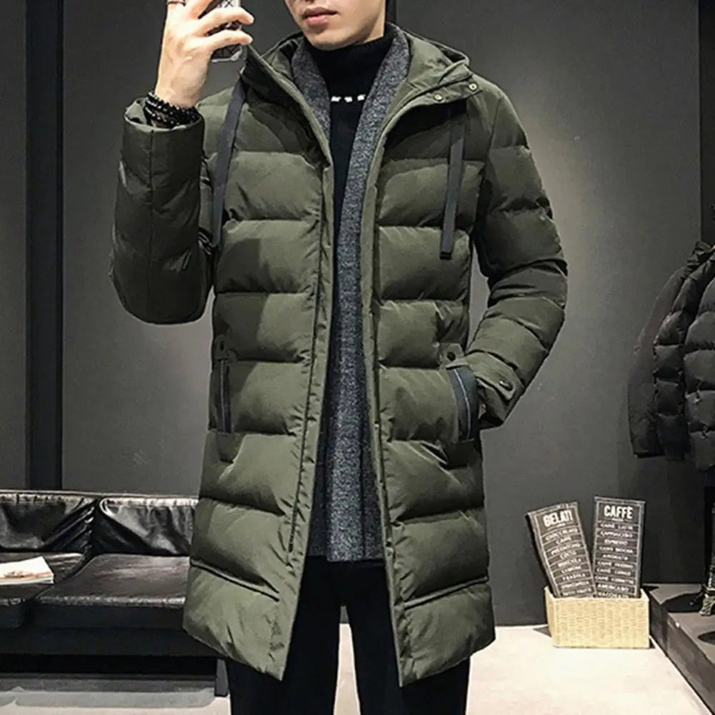 Men Cotton Coat With High Collar Mid length Men's Winter Jacket Men's Padding Hooded Down Coat Long Padding