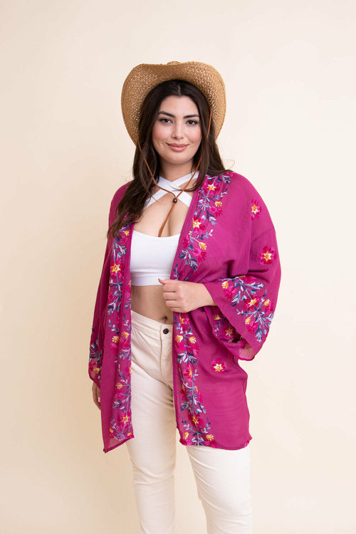 Lightweight Anemone Embroidered Kimono