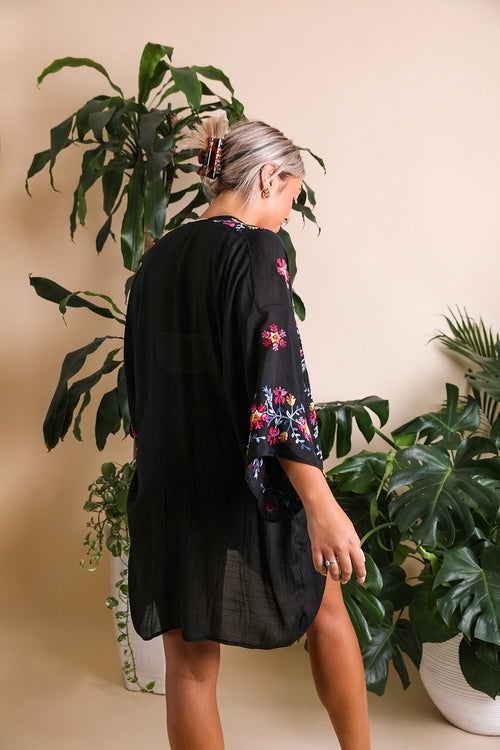 Lightweight Anemone Embroidered Kimono