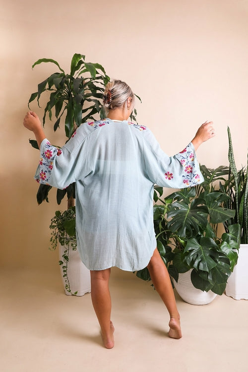 Lightweight Anemone Embroidered Kimono