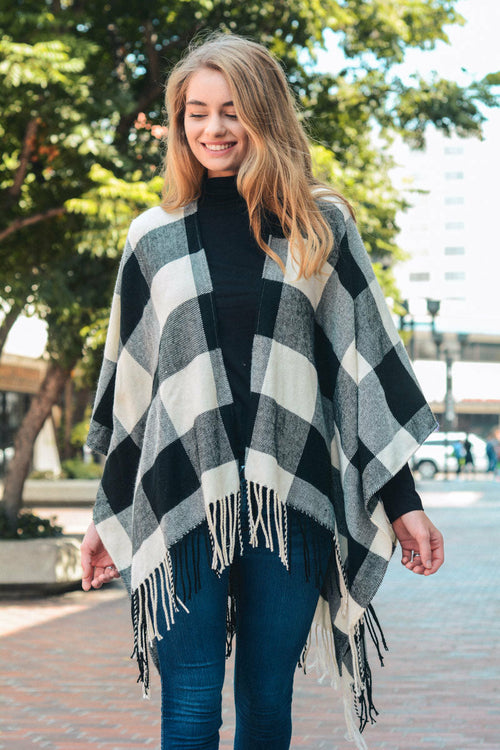 Classic Buffalo Check Tassel Ruana