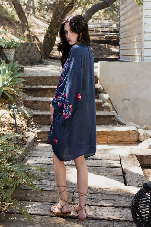 Lightweight Anemone Embroidered Kimono