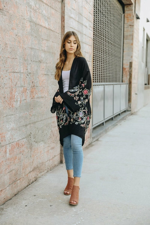 Long Floral Kimono Cardigan