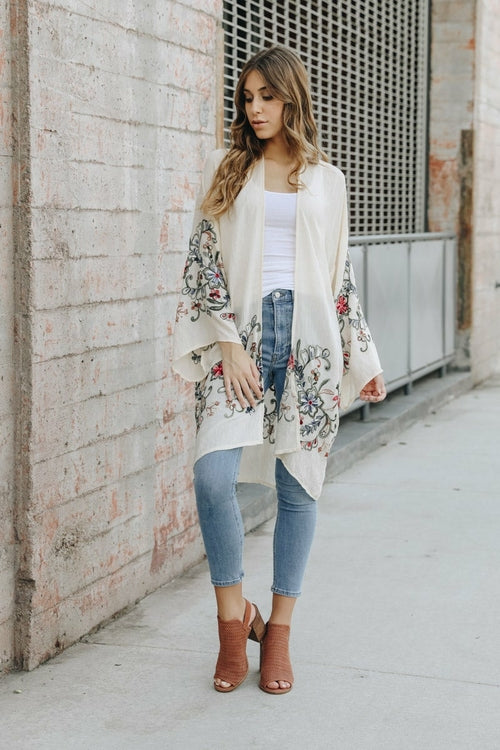 Long Floral Kimono Cardigan