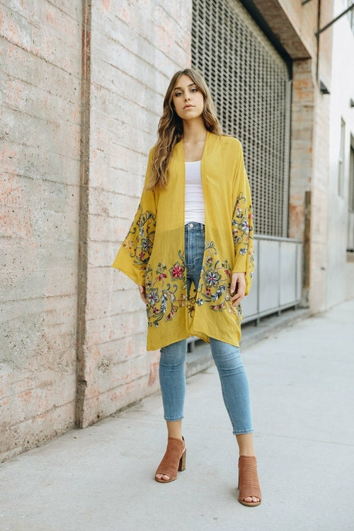 Long Floral Kimono Cardigan